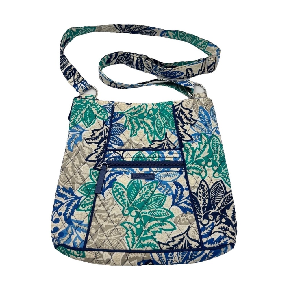 Vera Bradley Hipster Crossbody Bag Women‎ Medium Blue Green Quilted Floral Leaf